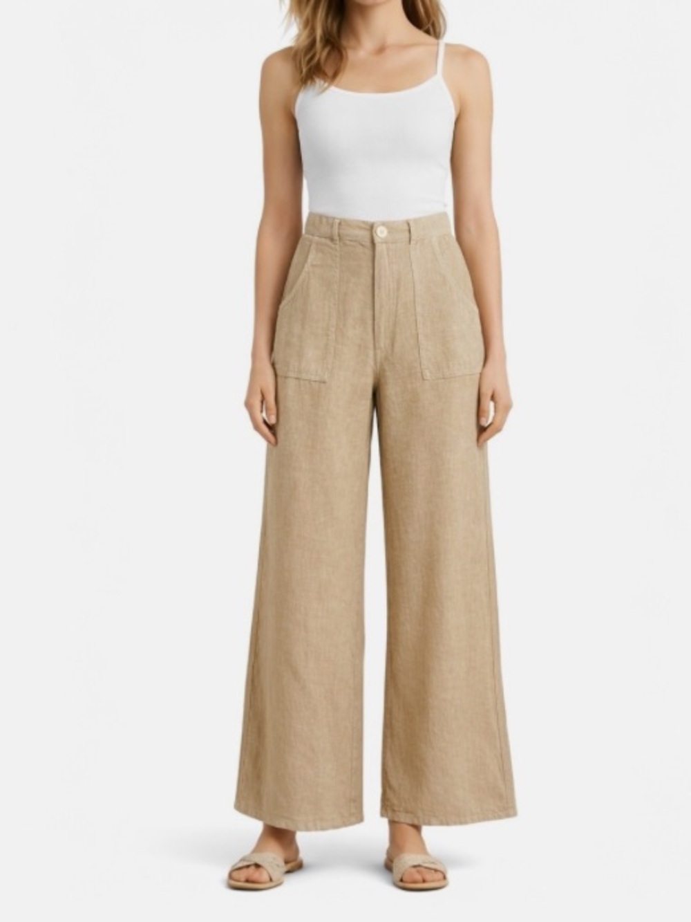 Enza Costa 100% Linen High Waist Wide Leg Pant Beige NWOT Size XS